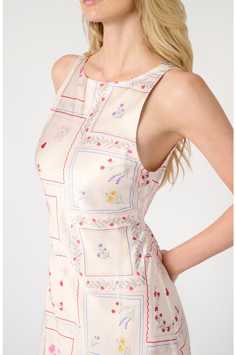 Boat Neck Satin Slip Dress, Alternate, color, IVORY MULTI