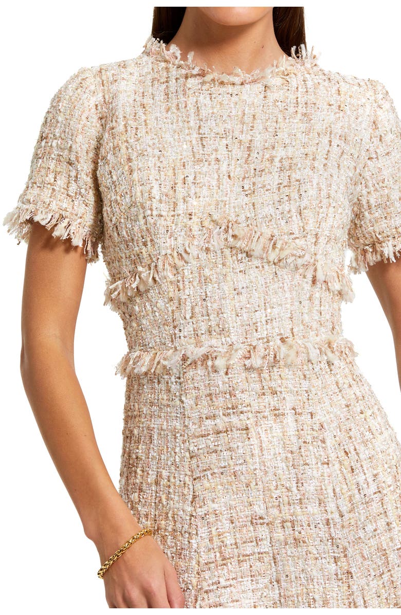 Mac Duggal Petite Boucle Short Sleeve A Line Midi Dress, Alternate, color, Blush