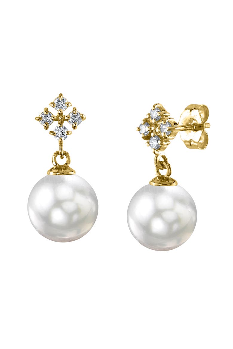 White South Sea Pearl & Diamond Millie Earrings, Main, color, Yellow Gold