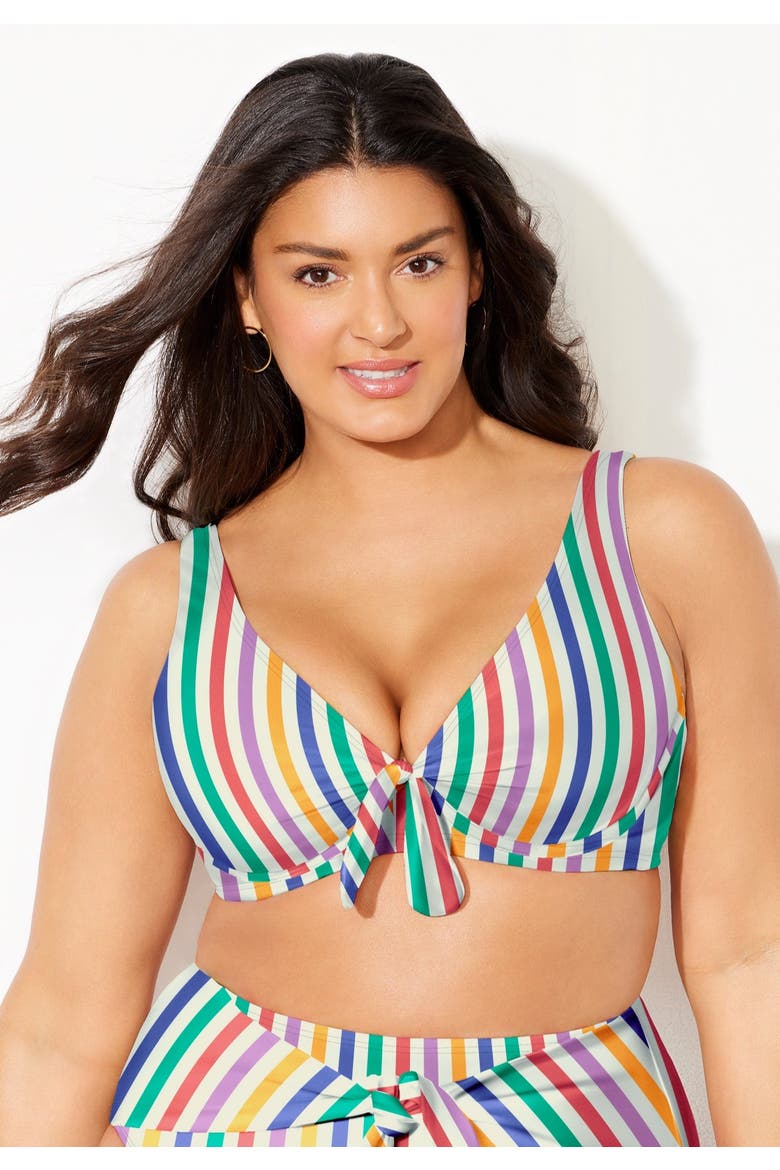 Cup Sized Tie Front Underwire Bikini Top, Alternate, color, Rio Stripe