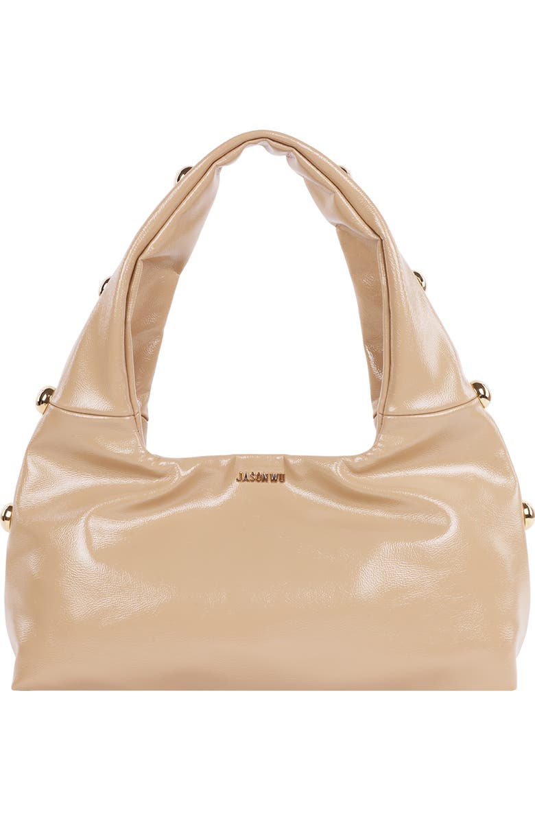 JASON WU Studded Patent Shoulder Bag, Main, color, Tan