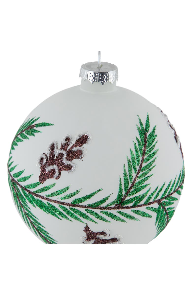 Northlight Glittered Glass Ball Christmas Ornaments with Pine Cones - 4" (100mm) - 4ct, Alternate, color, Green