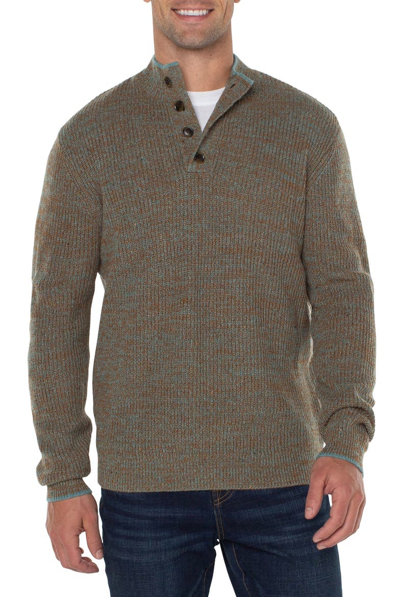 Button Mock Neck Marled Sweater, Main, color, CARAMEL MULTI