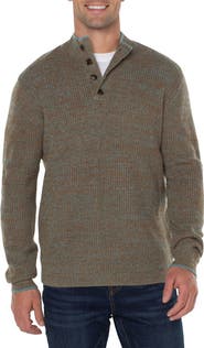 Liverpool Los Angeles Button Mock Neck Marled Sweater
