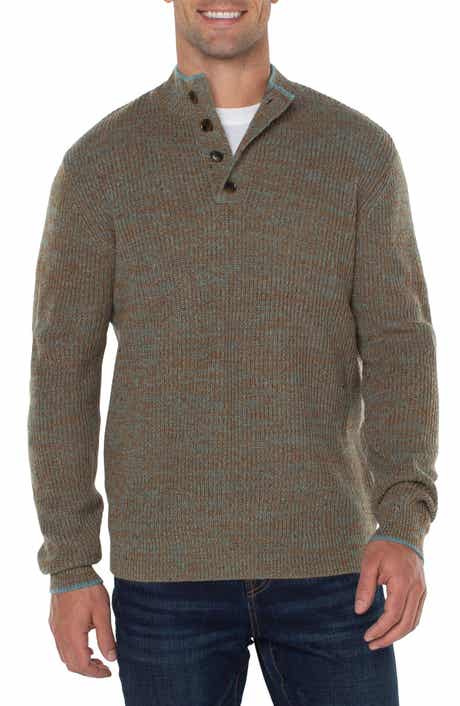 Button Mock Neck Marled Sweater