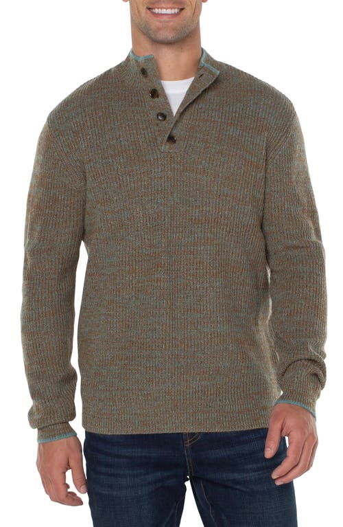 Liverpool Los Angeles Button Mock Neck Marled Sweater in Caramel Multi  product