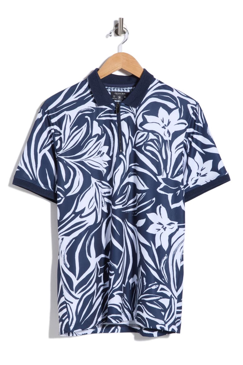 Floral Quarter Zip Knit Polo, Alternate, color, NAVY