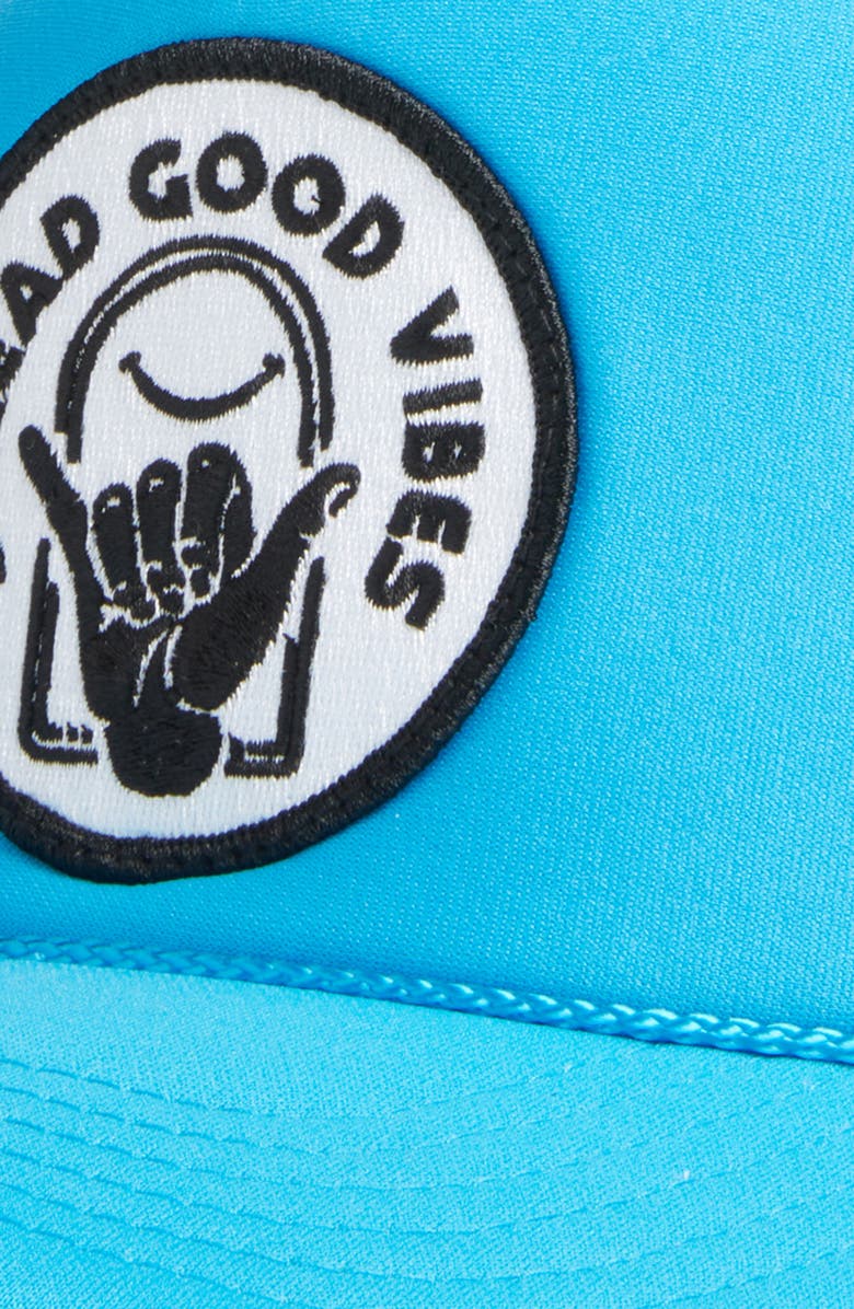 Friday Feelin’ Good Vibes Trucker Hat, Alternate, color, Blue
