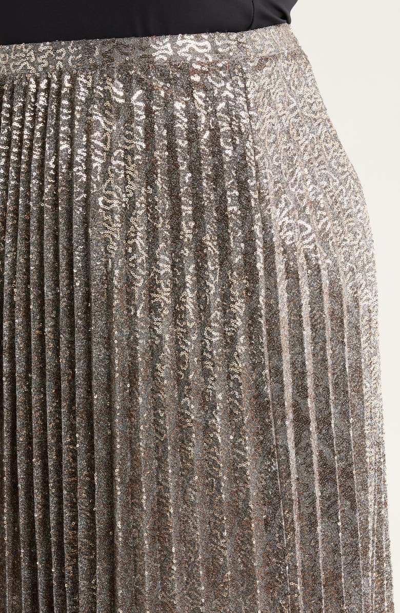 Anne Klein Sequin Pleated Pull-On Midi Skirt, Alternate, color, Pewter Multi