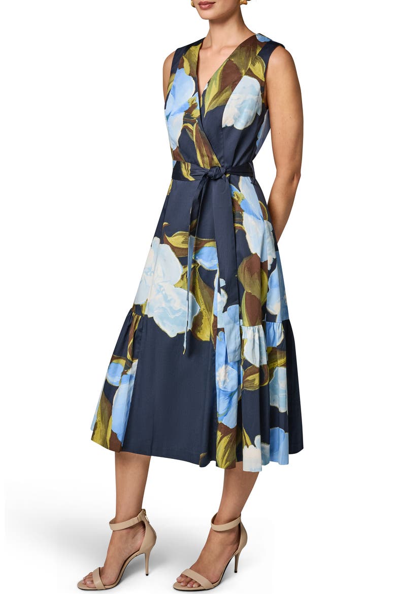 Floral Print Faux Wrap Sleeveless Dress, Alternate, color, NIGHTFLL M