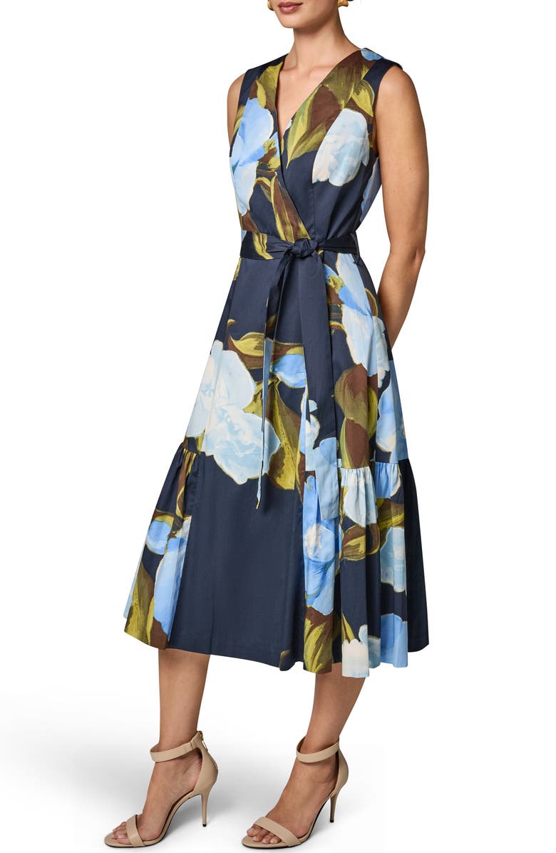 Donna Karan New York Floral Print Faux Wrap Sleeveless Dress, Alternate, color, Nightfll M