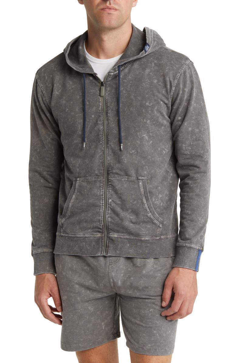 Stone Rose Acid Wash Fleece Zip Hoodie, Alternate, color, Grey