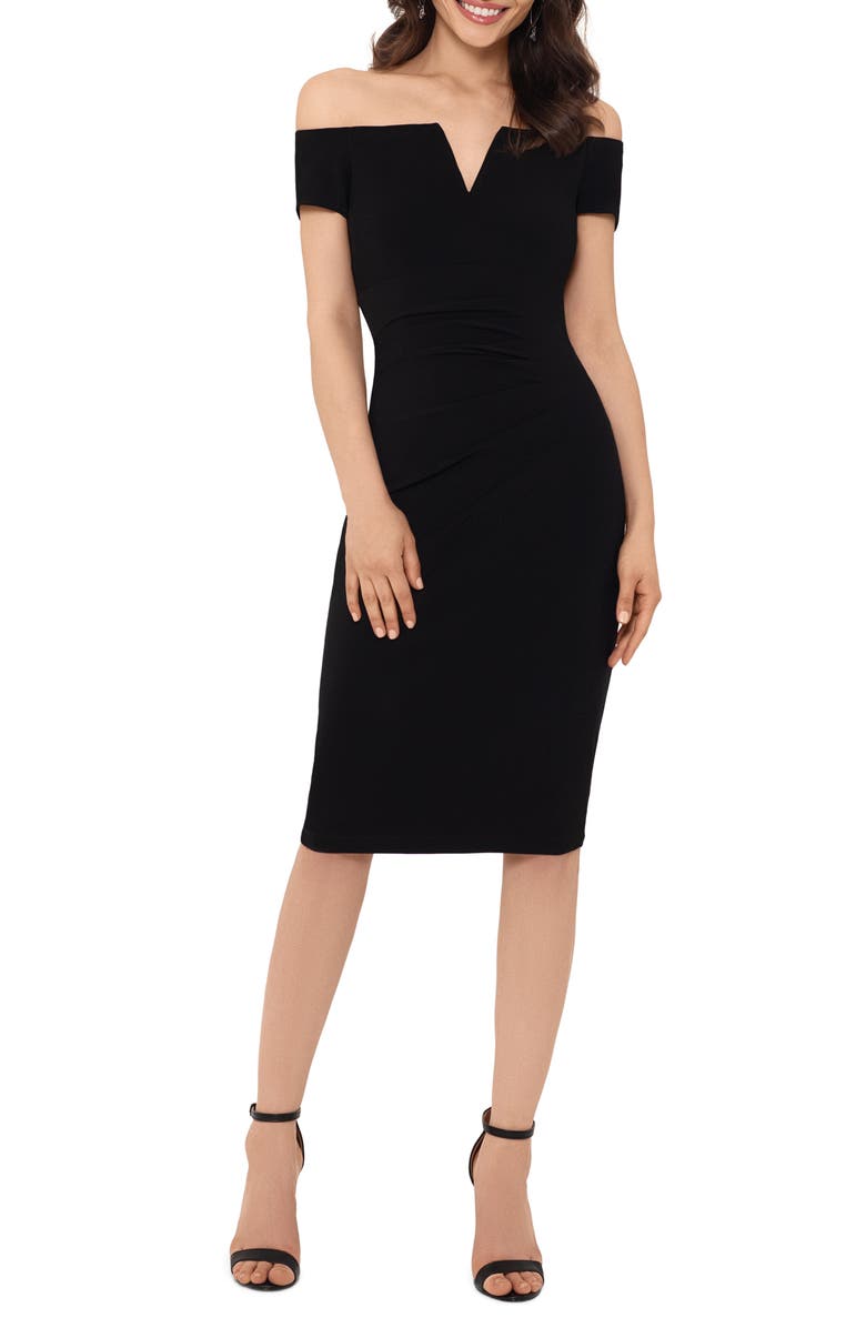 Xscape Evenings Xscape Off the Shoulder Ruched Dress, Main, color, 