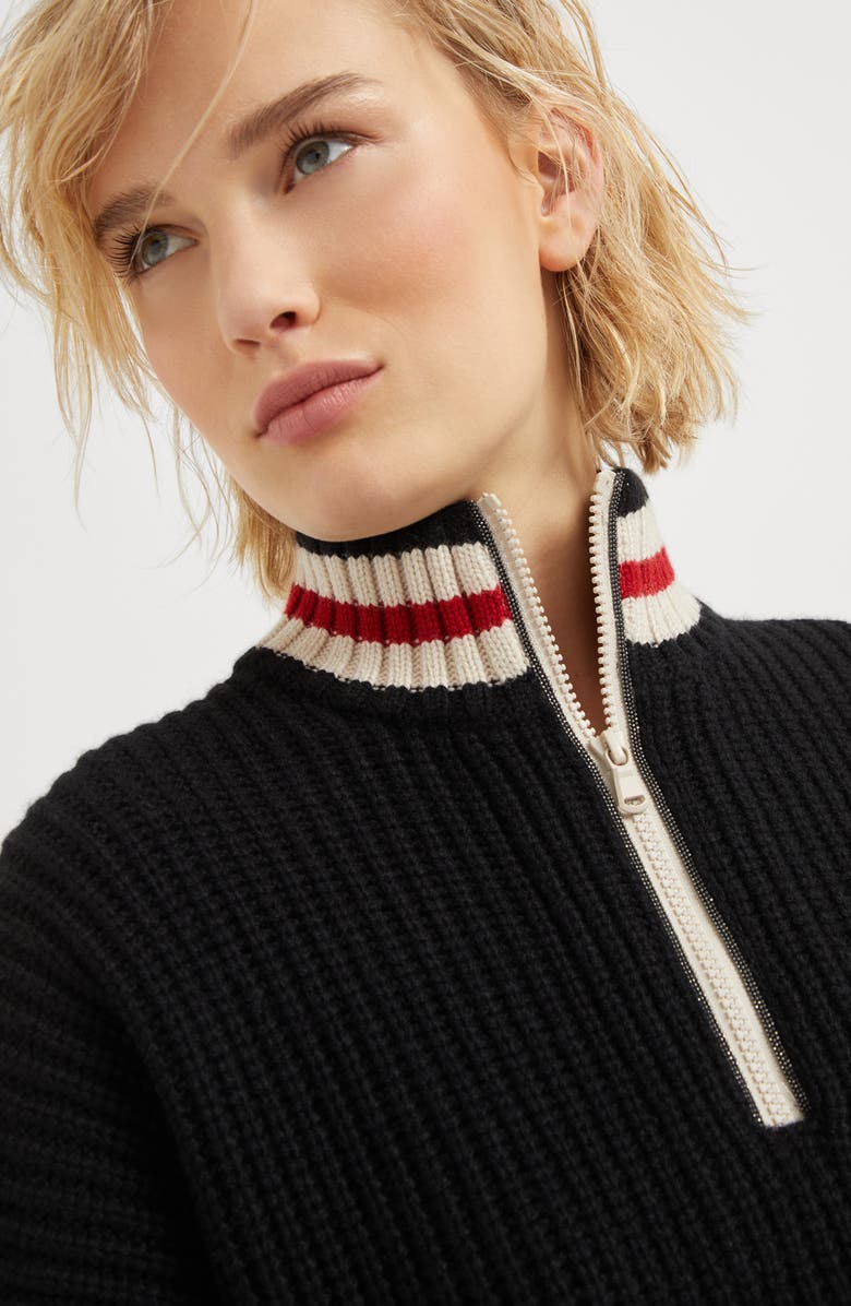 Brunello Cucinelli Cashmere Feather yarn English rib turtleneck sweater with shiny half zip, Alternate, color, 