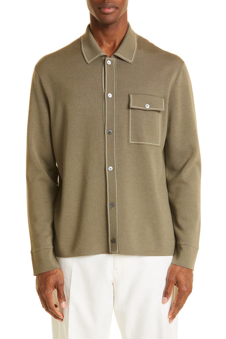 Wool & Silk Long Sleeve Polo, Main, color, MID GREEN SOLID