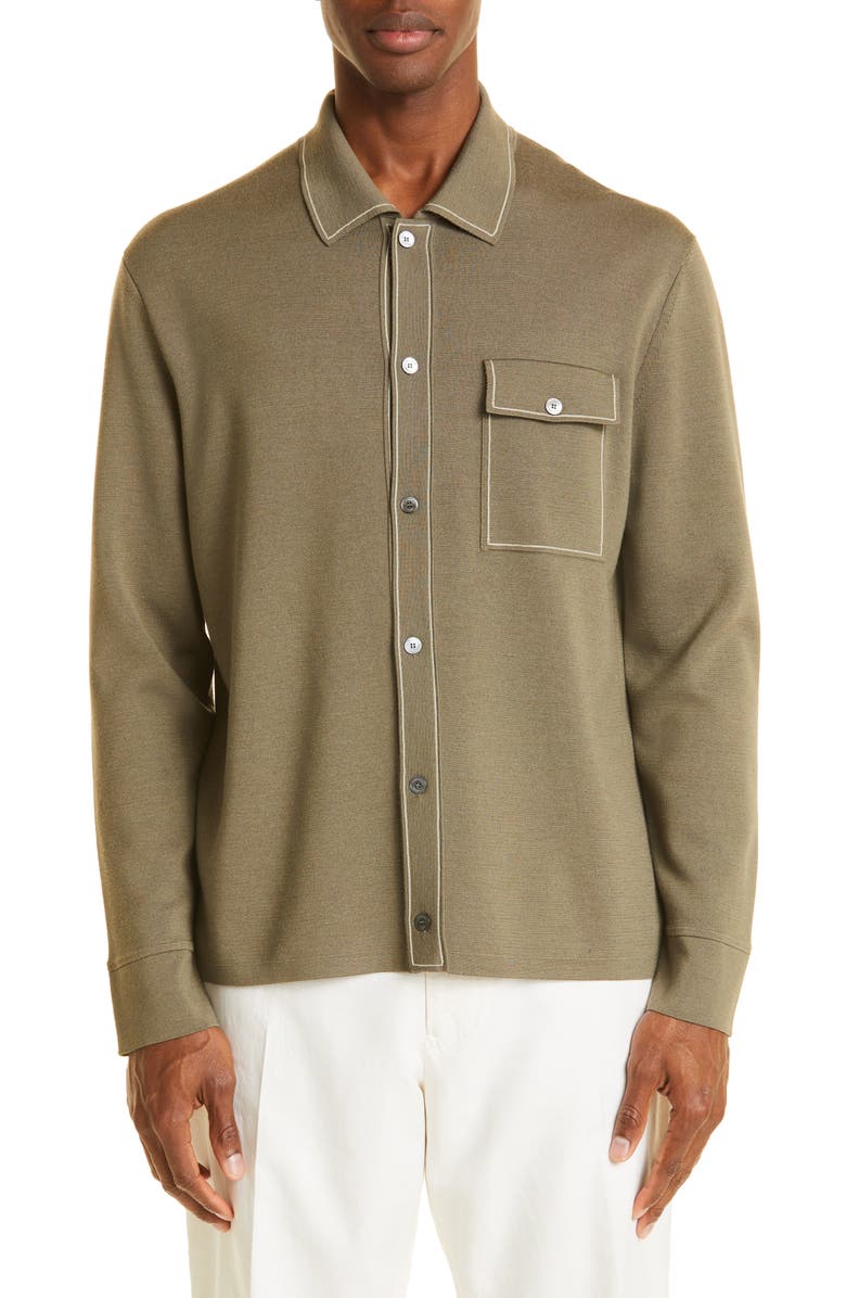 ZEGNA Wool & Silk Long Sleeve Polo, Main, color, 