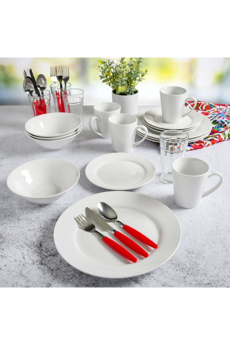 Regal White II 32 Piece Fine Ceramic Dinnerware Combo Set, Alternate, color, White