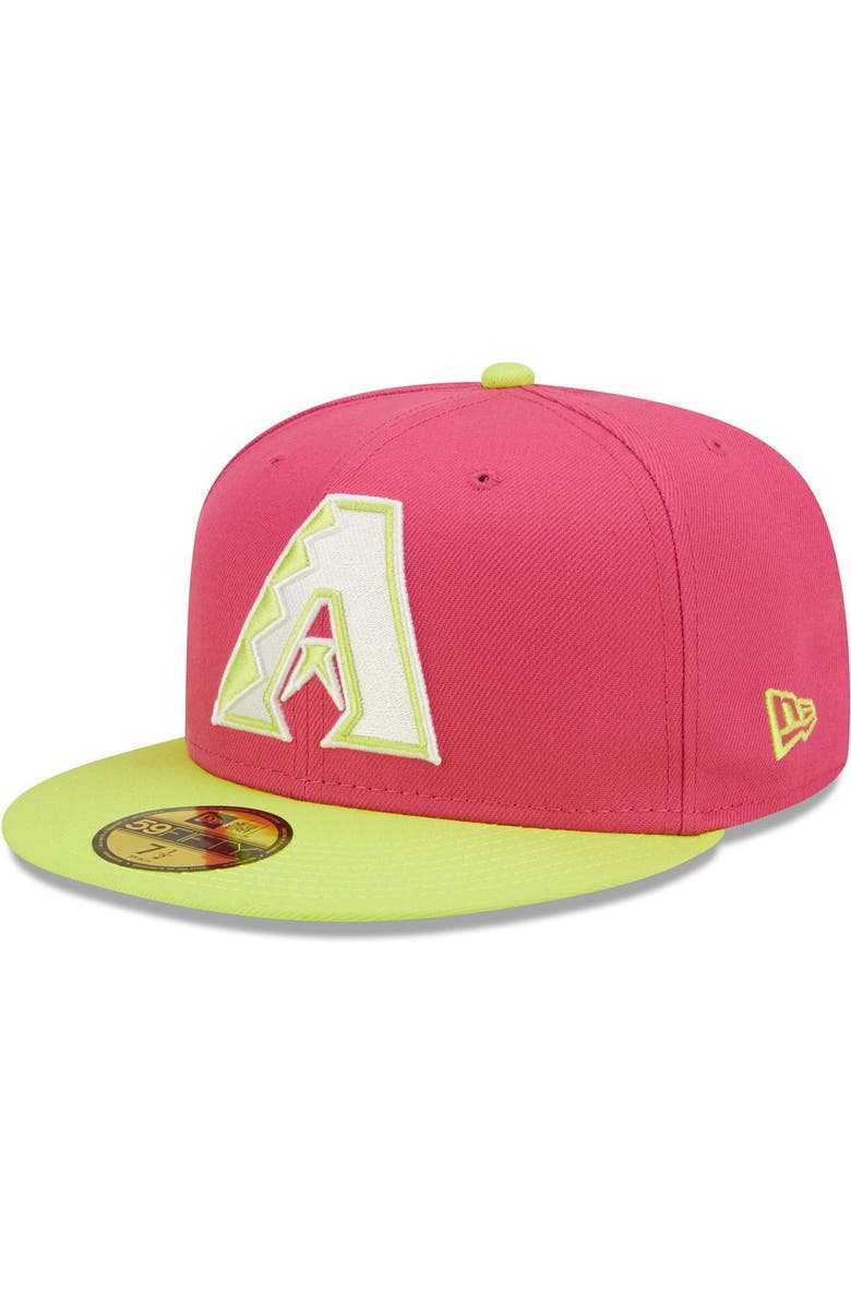 New Era Men's New Era Pink Arizona Diamondbacks 2001 World Series Champions Beetroot Cyber 59FIFTY Fitted Hat, Alternate, color, 