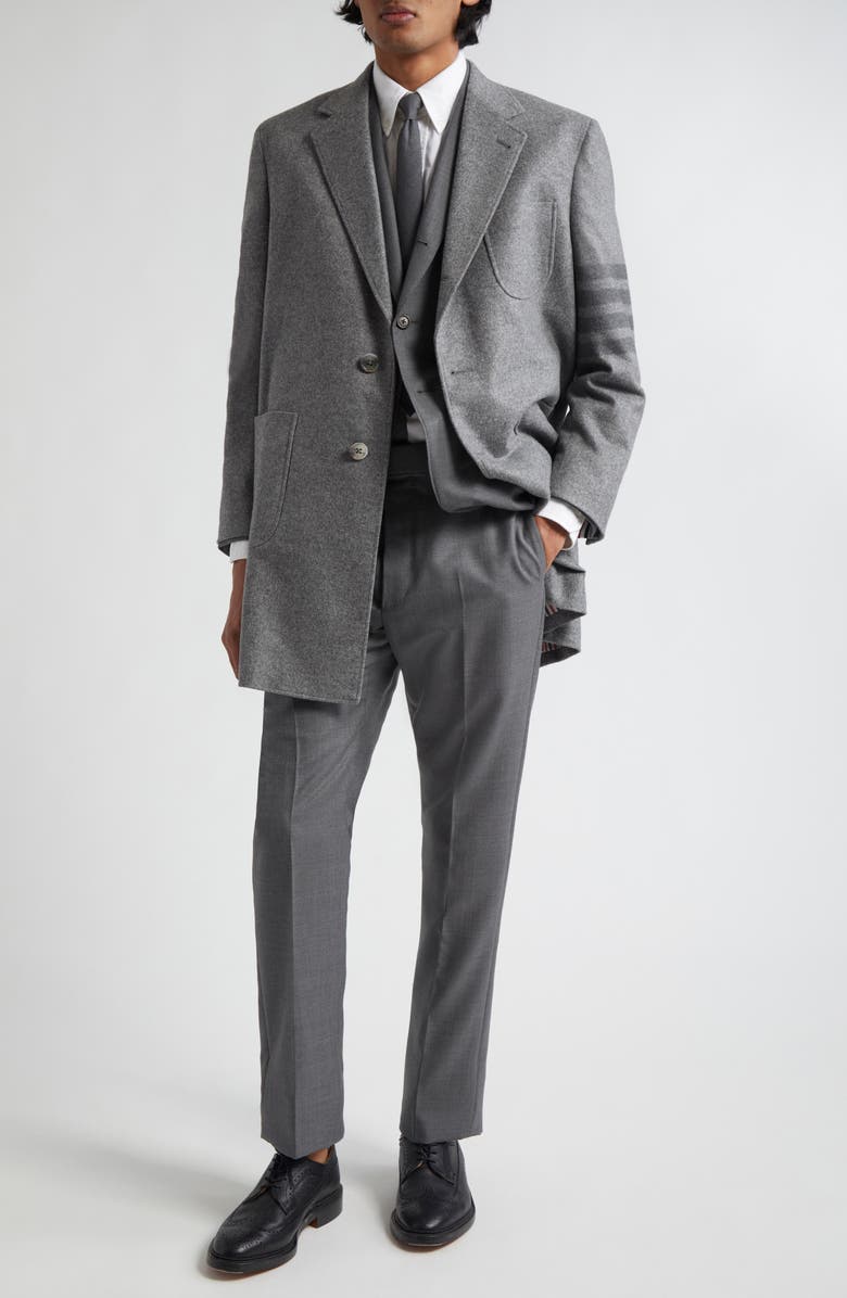 Thom Browne 4-Bar Patch Pocket Cashmere Felt Topcoat, Alternate, color,