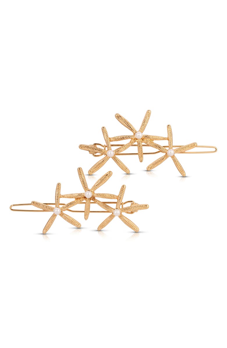 Ettika Triple Starfish Set of 2 Barrettes, Main, color, Gold