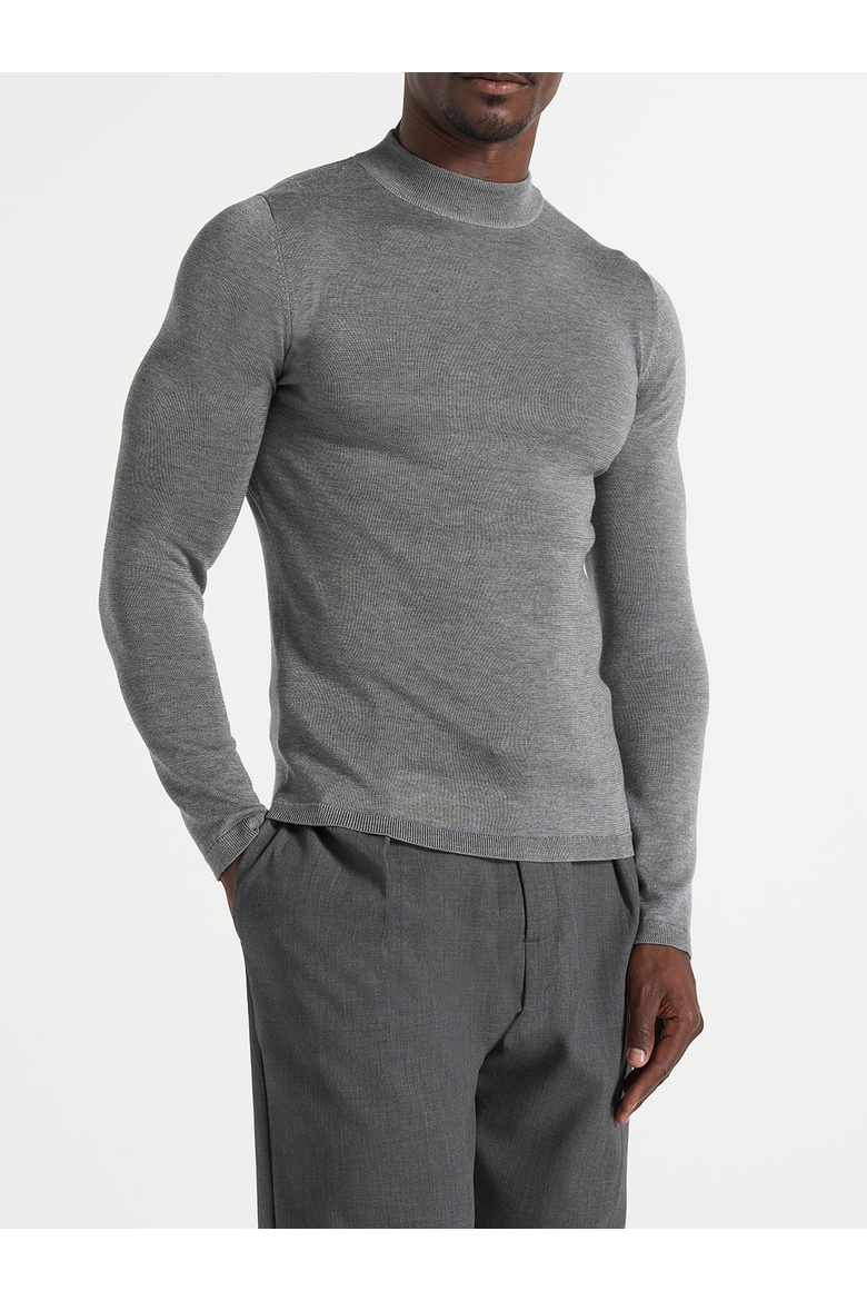 KW003 Fitted High Neck Wool Jumper, Main, color, Grey