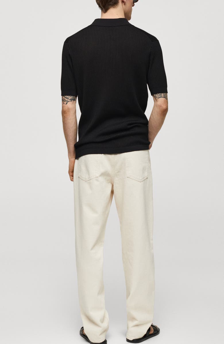 MANGO Rib Knit Polo, Alternate, color, Black