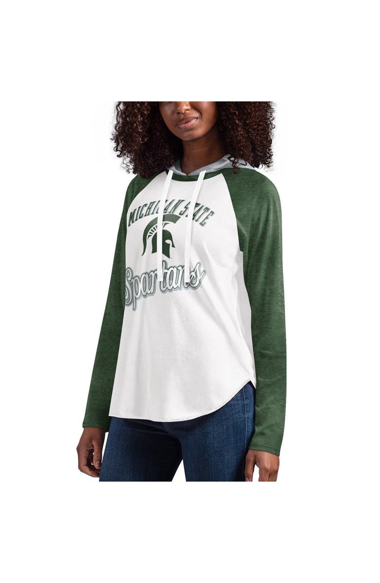 G-III 4HER BY CARL BANKS Women's G-III 4Her by Carl Banks White/Green Michigan State Spartans From the Sideline Raglan Long Sleeve Hoodie T-Shirt, Main, color, White