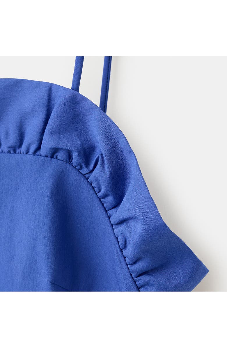 MANGO Featuring Hailey Bieber Frill Detail Cotton Blend Crop Top, Alternate, color, Blue