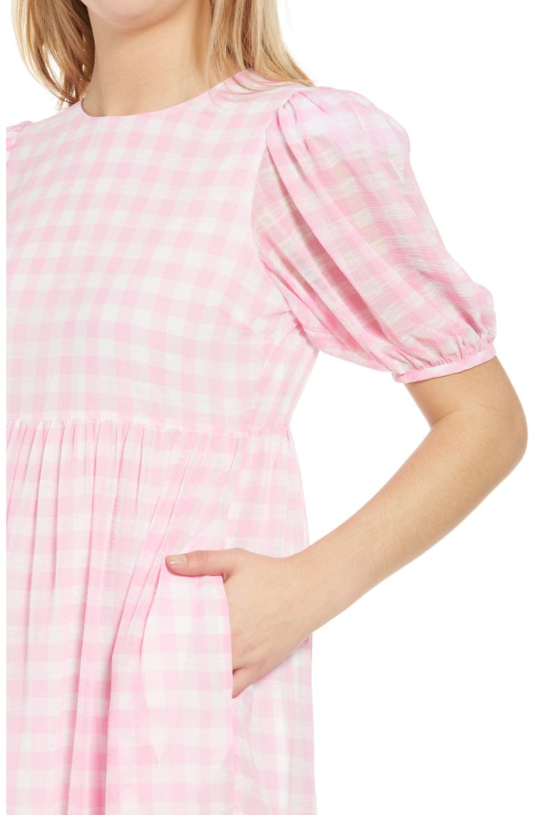 Gingham Print Midi Dress, Alternate, color, PINK