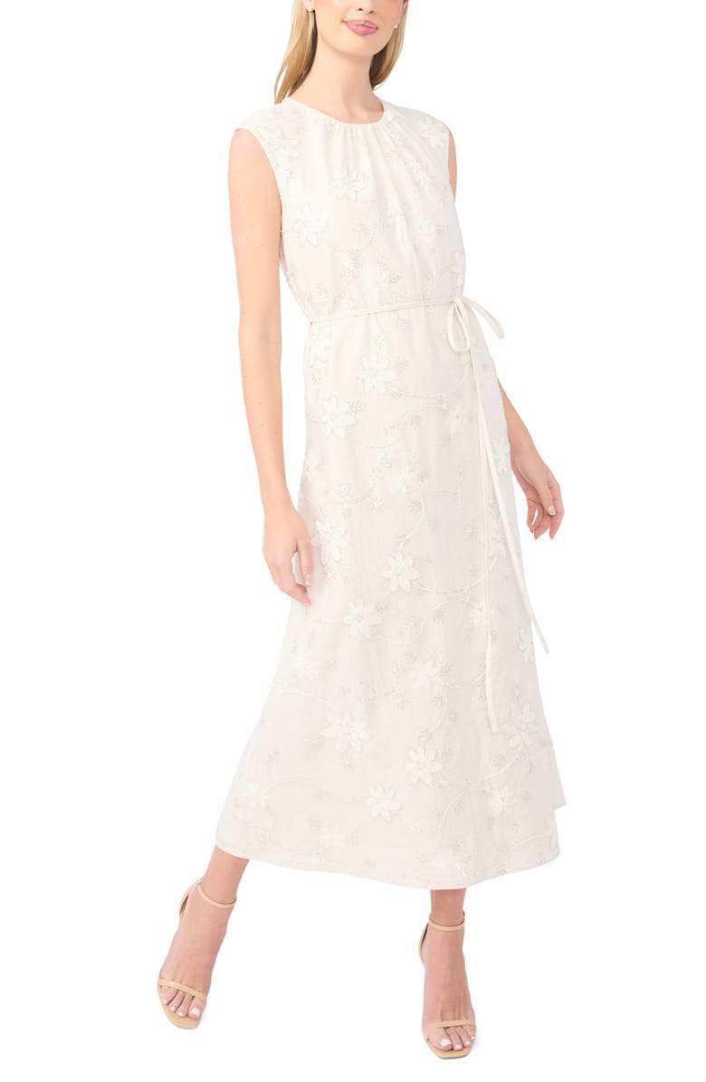 Ted Baker Parker Beaded Floral Embroidered Sleeveless Linen Blend Dress, Main, color, New Ivory
