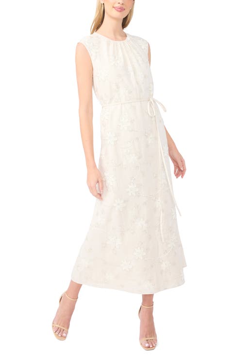Parker Beaded Floral Embroidered Sleeveless Linen Blend Dress
