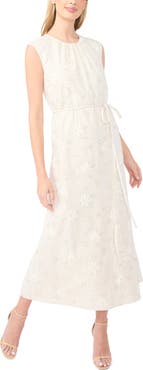 Ted Baker Parker Beaded Floral Embroidered Sleeveless Linen Blend Dress