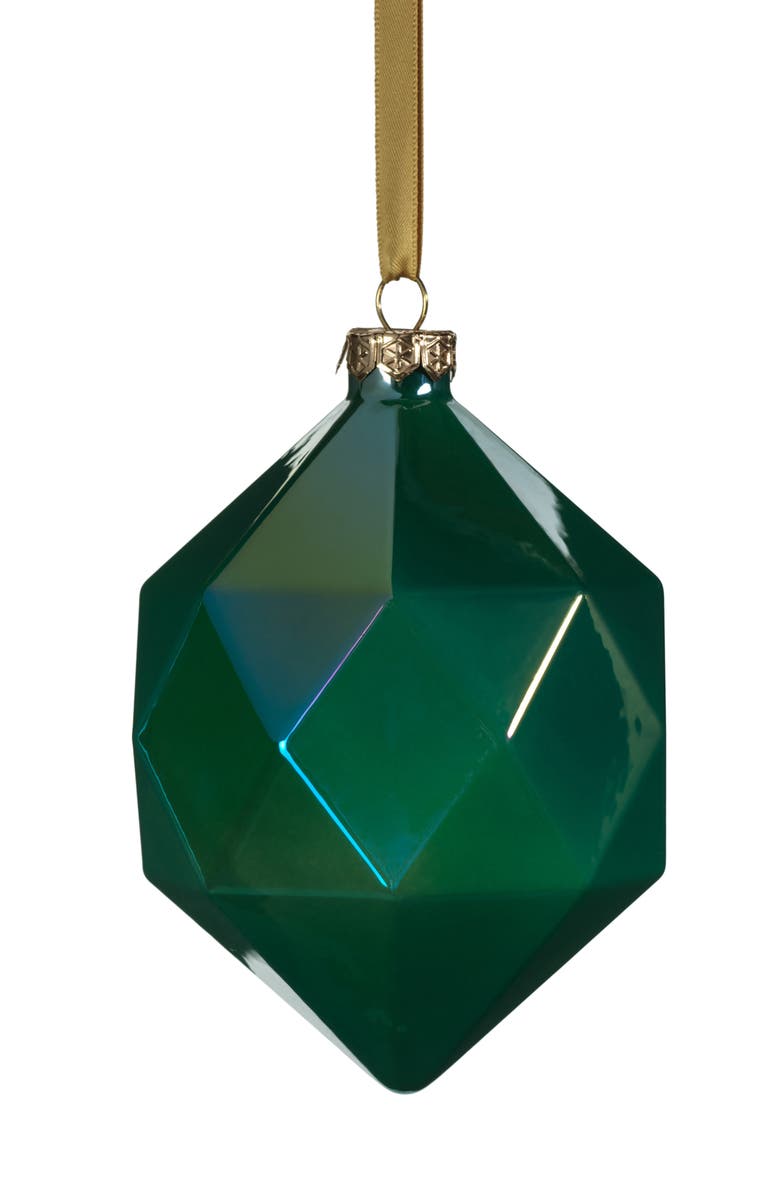 Zodax Set of 6 Green Luster Faceted Ornaments, Main, color, Green Luster