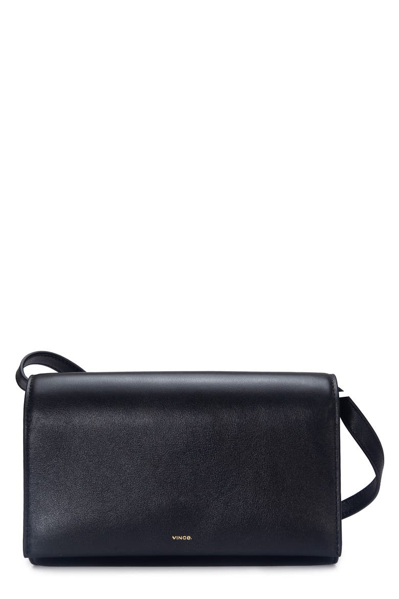 Leather Crossbody Wallet, Main, color, BLACK
