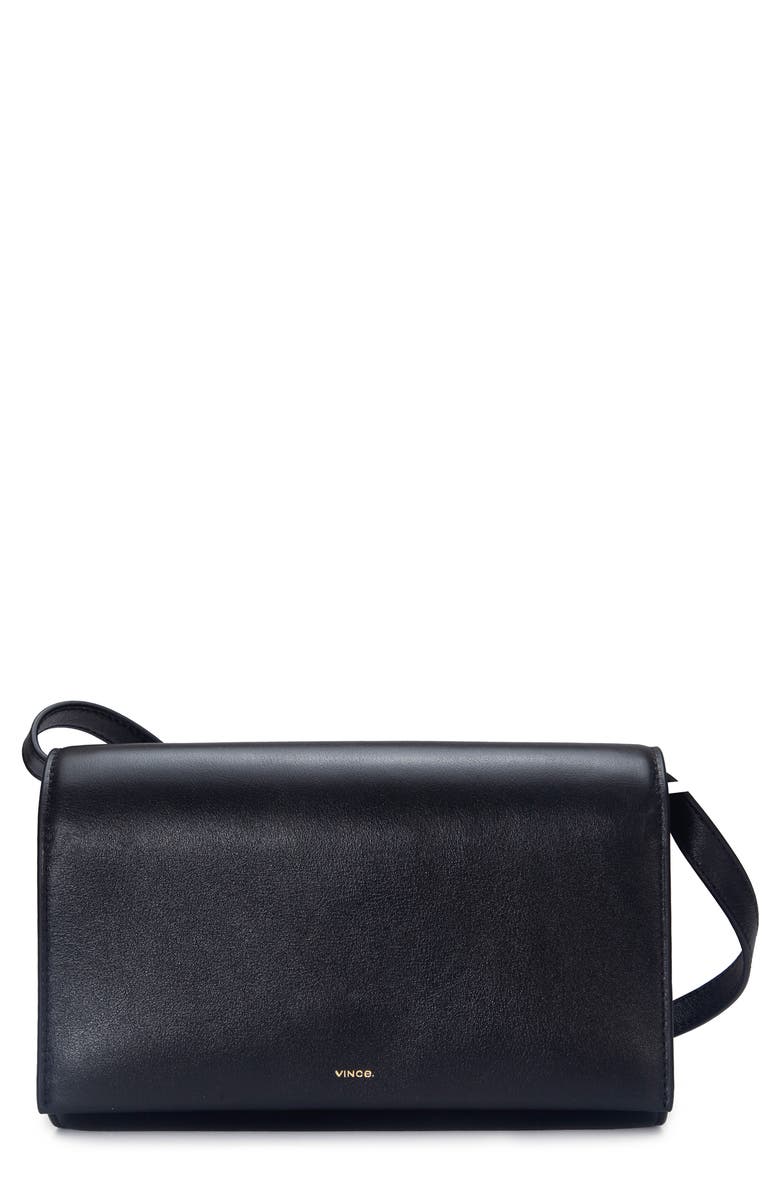 Vince Leather Crossbody Wallet, Main, color, Black