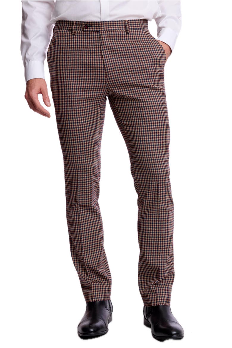 Downing Slim Fit Gingham Check Stretch Pants, Alternate, color, BURGUNDY NAVY TAN FALL GINGHAM