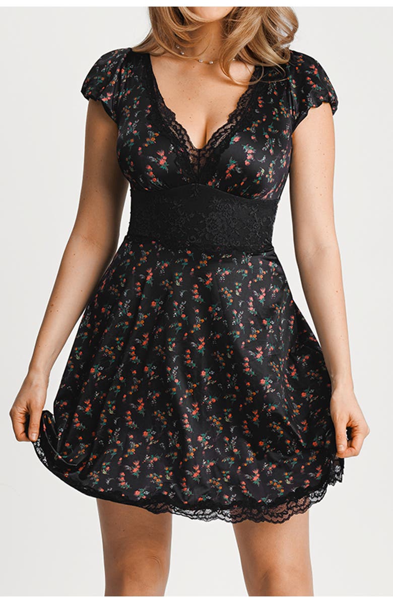Popilush Plunge Resort Fit & Flare Shapewear Built in Mini Dress, Alternate, color, Floral