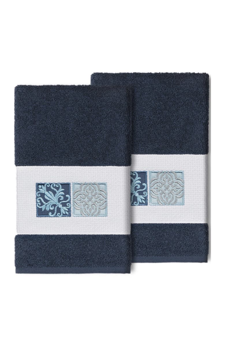 Linum Home Textiles Vivian Embellished Hand Towel - Set of 2 - Midnight Blue, Main, color, Midnight Blue
