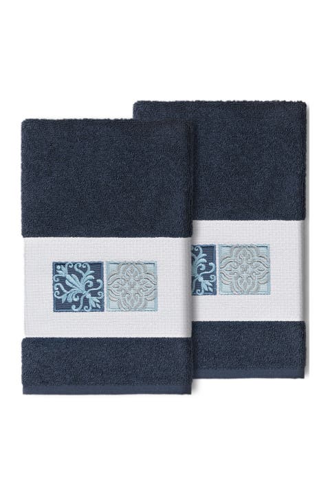 Vivian Embellished Hand Towel - Set of 2 - Midnight Blue