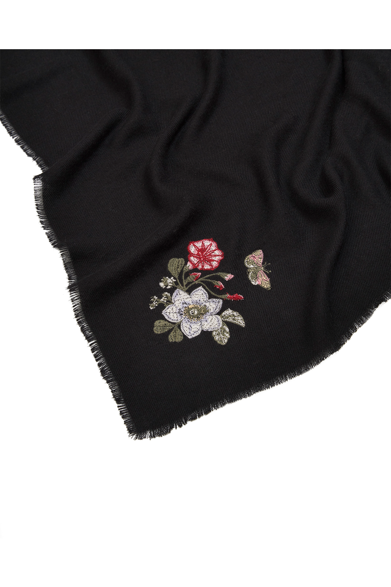 Floral Embroidered Black Pashmina Scarf, Alternate, color, Black