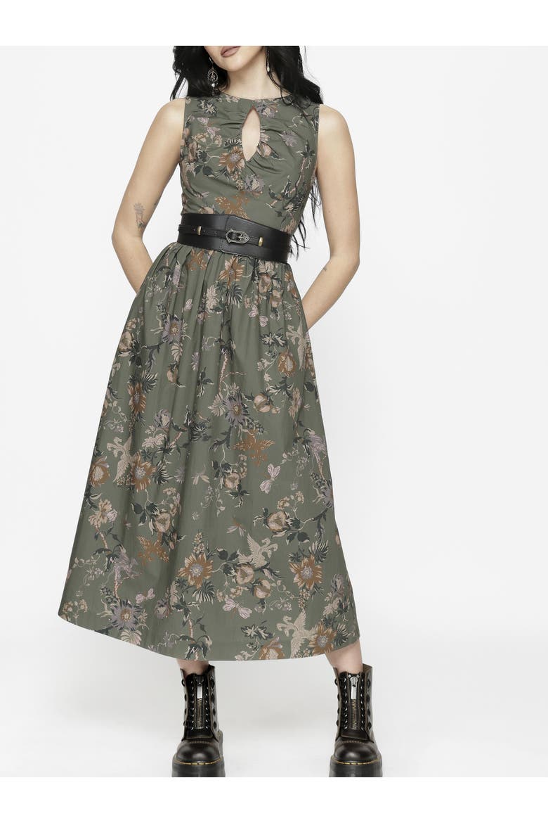 Poison Eden Print Cut Out Midi Dress, Alternate, color, Green