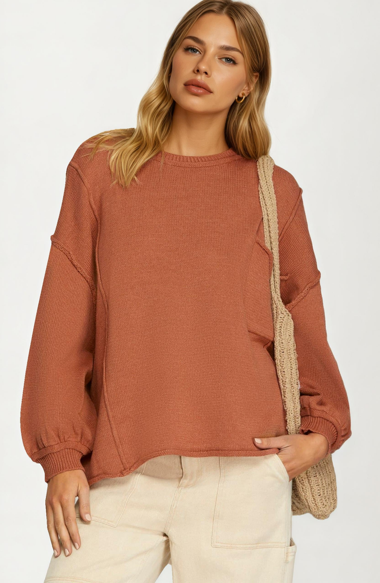 Knit and Lounge Oversized Balloon Sleeve Knit Pullover Sweater, Alternate, color, 