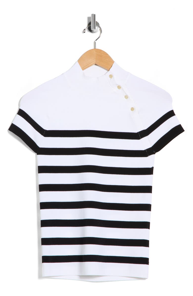 Elie Tahari Stripe Raglan Sleeve Knit Top, Alternate, color, Sky White/ Noir