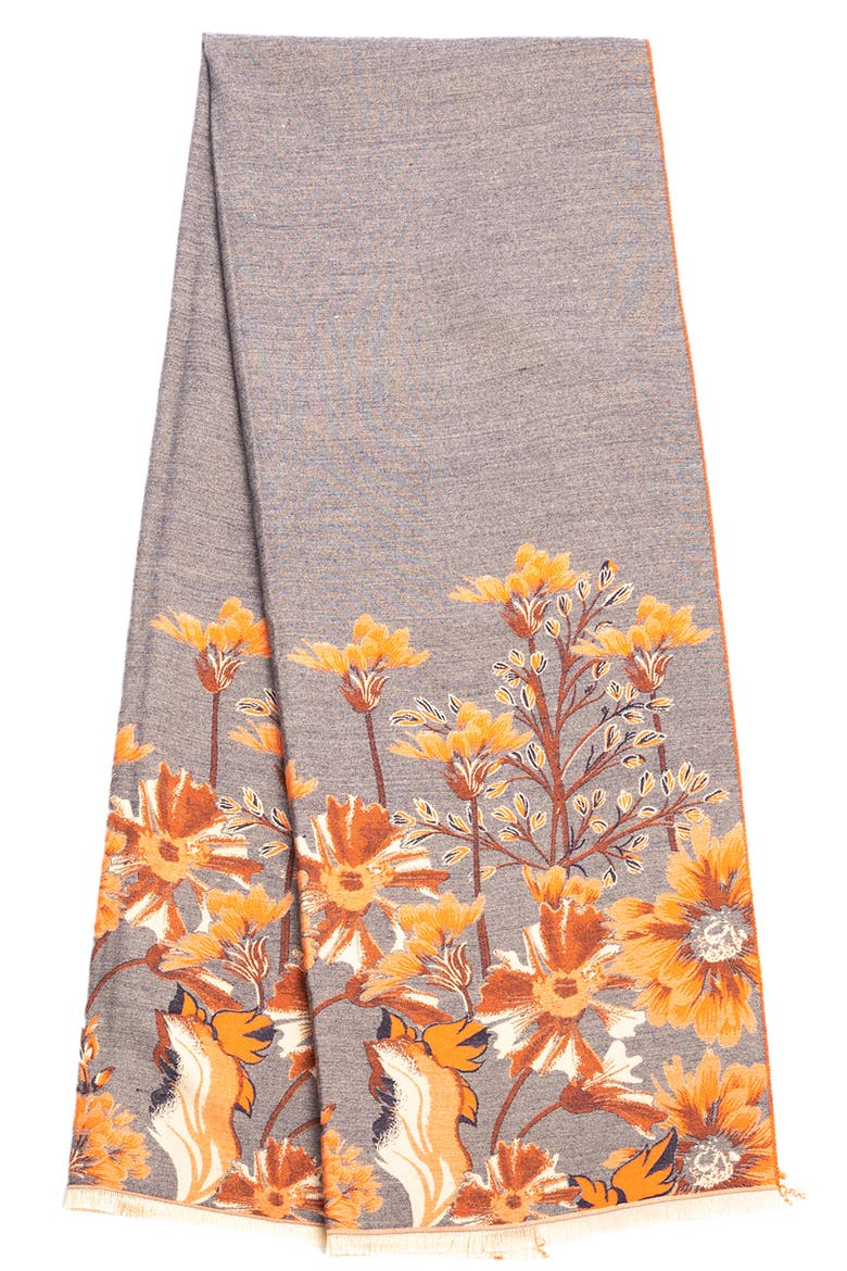 Floral Pattern Reversible Scarf, Alternate, color, BLUE