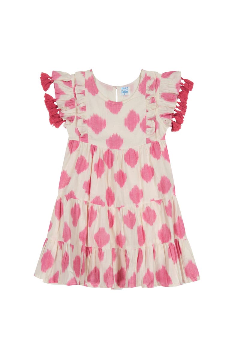 Mer St. Barth Sophie Girl's Tassel Dress White Pink Ikat, Main, color, White Pink Ikat