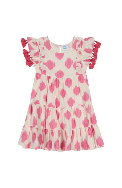 Sophie Girl's Tassel Dress White Pink Ikat