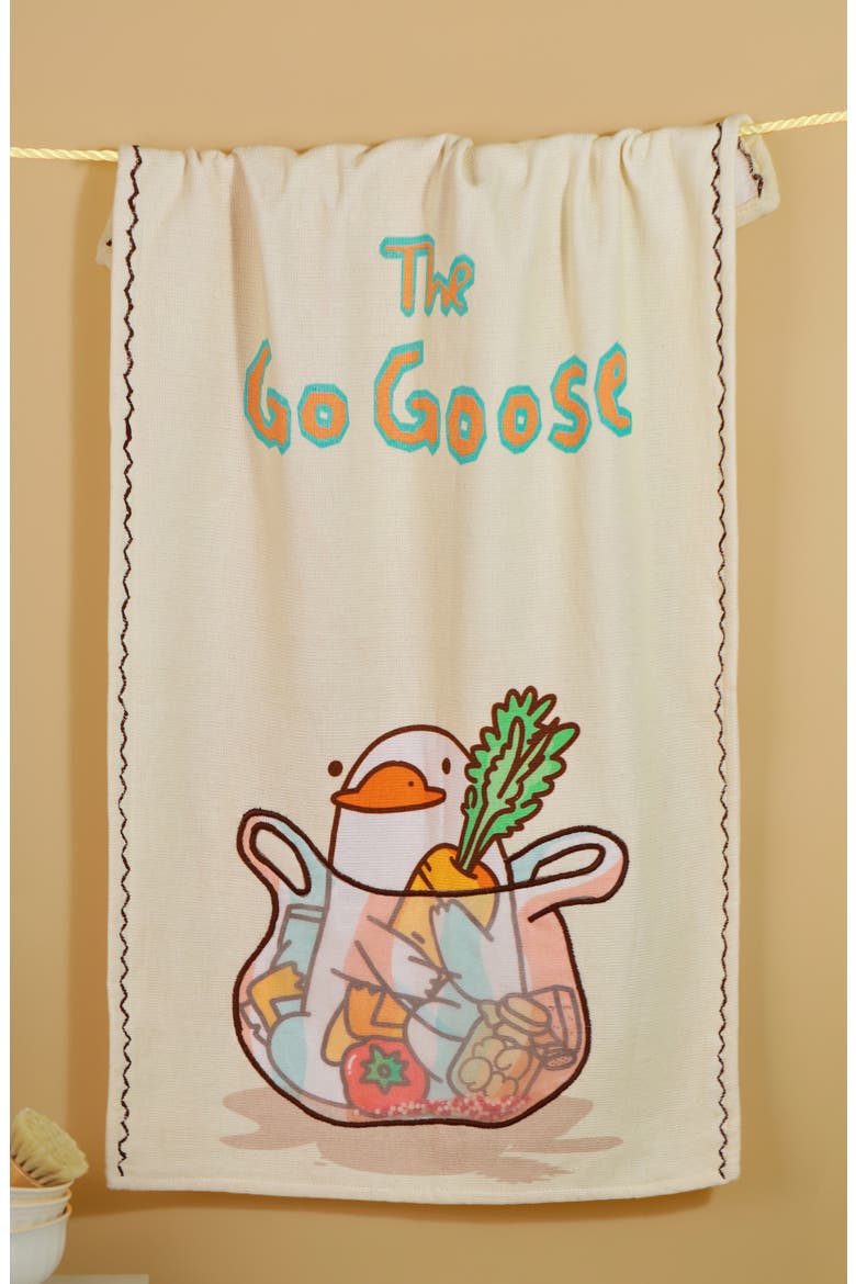 The Gaggle of Geese Set of 3 Kitchen Towels, Alternate, color, PINK/ GREEN/ BLUE