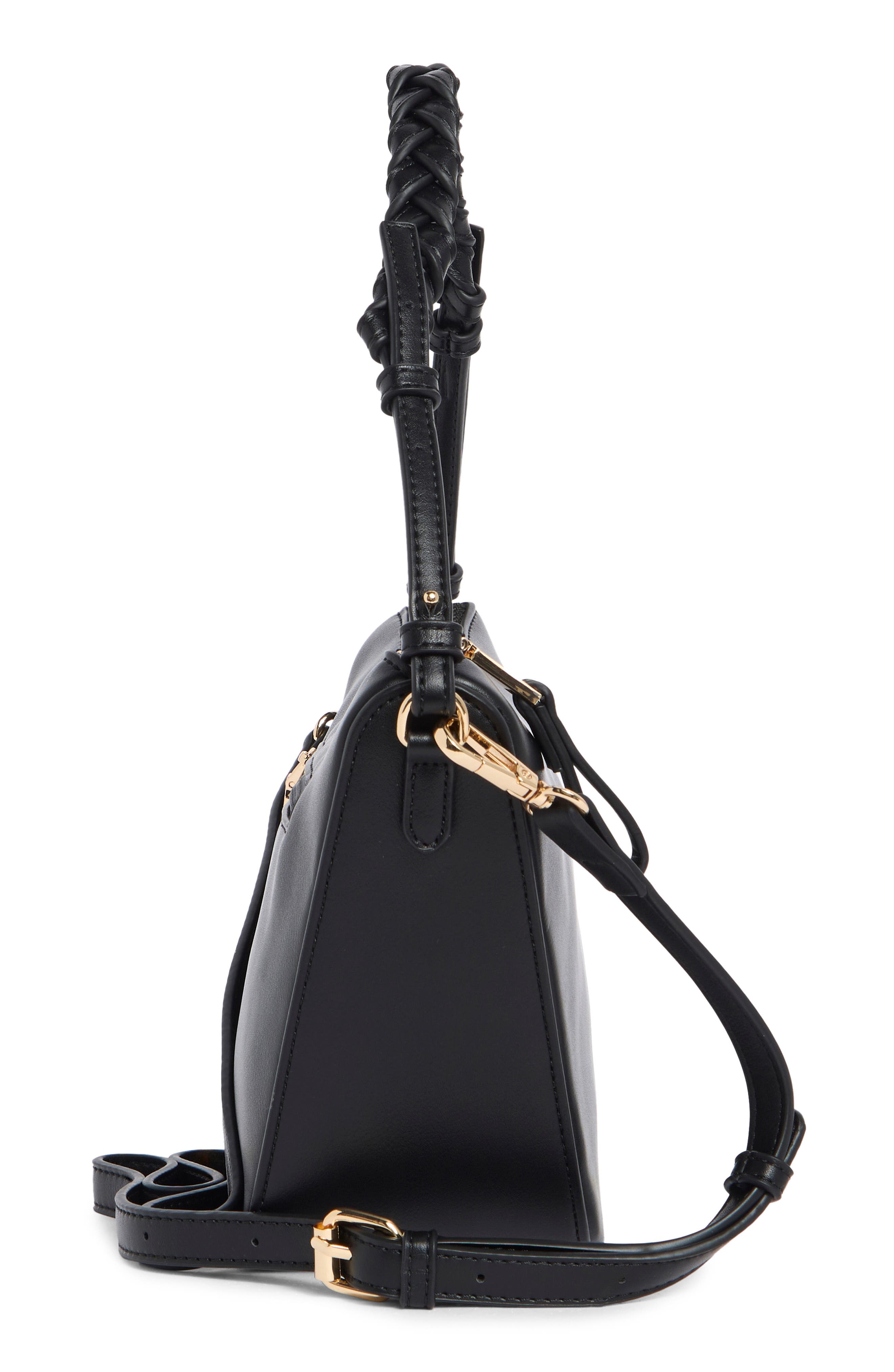 Melie Bianco Audrina Woven Handle Handbag, Alternate, color, Black