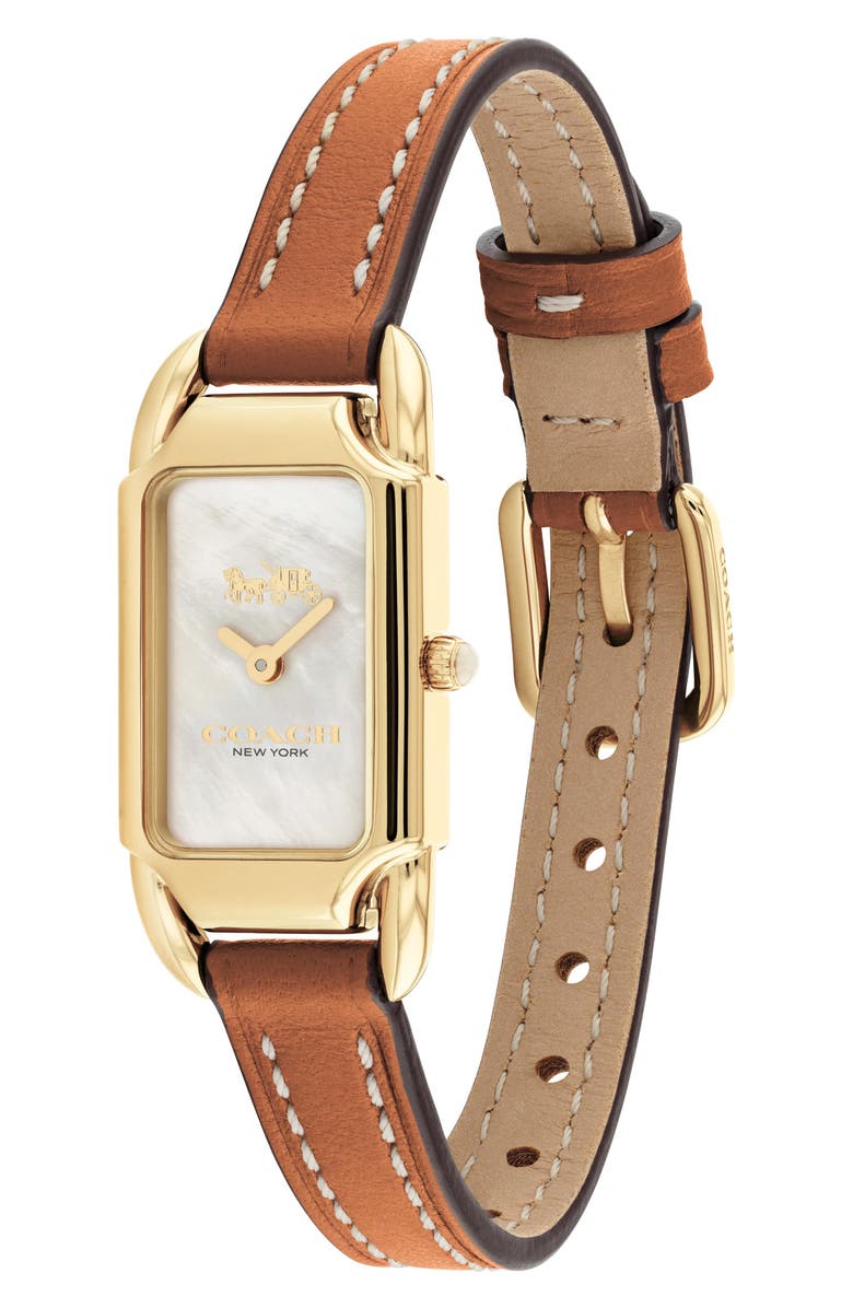 COACH Cadie Rectangular Leather Strap Watch, 17.5mm x 28.5mm, Alternate, color,