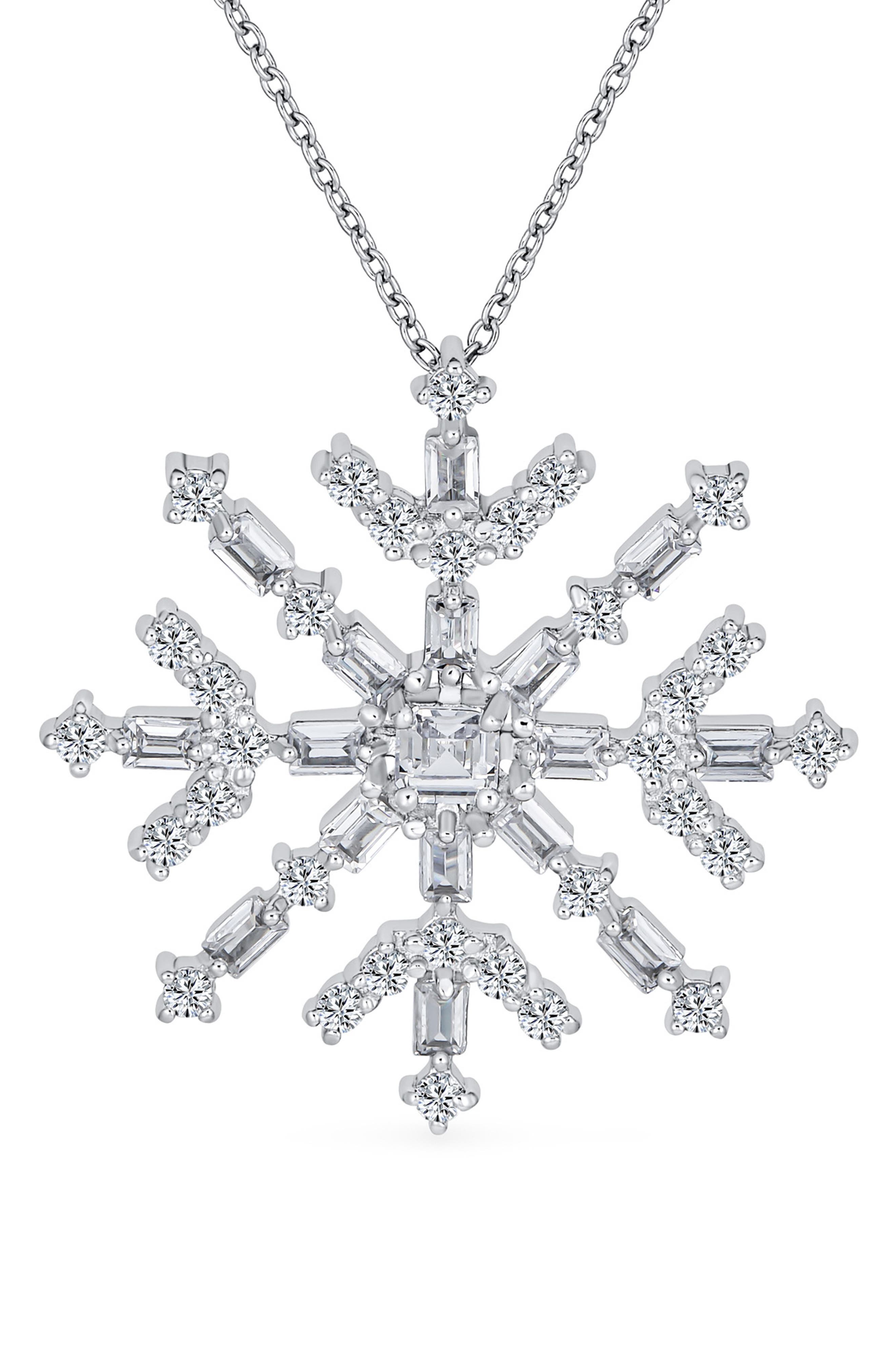 BLING JEWELRY CZ Snowflake Pendant Necklace